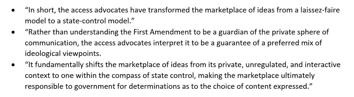 8/ Best book ever written about dangers of media access movement was Jonathan Emord’s “Freedom, Technology and the First Amendment” (1991). He perfectly summarizes their goals (and now Trump’s) as follows: