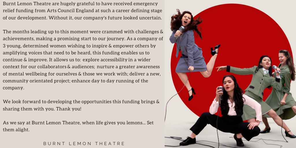 BurntLemonTC's tweet image. Feeling very grateful. A huge THANK YOU to @ace_national for awarding us Emergency funding and for @TNLUK players for your support.

We feel very lucky to be able to continue working. Statement below. ❤️