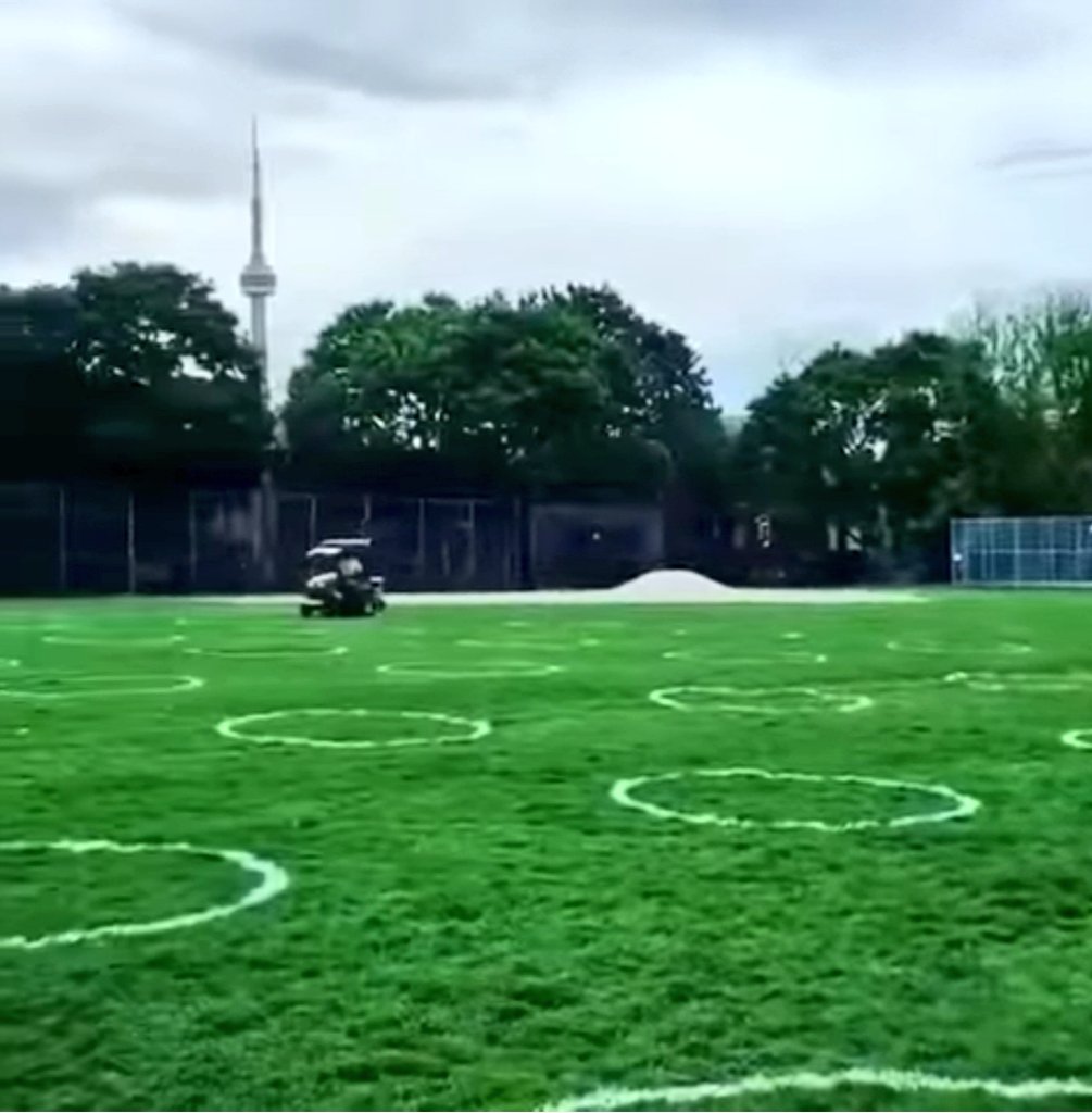 Circles have arrived for #trinitybellwoodspark to help with #SocialDistancing compliance. Would you still attend if it was filling up with people? 
 #Toronto #PappysTips #COVID19