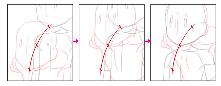 Forアニメーター アニメ作りの基礎技術 タップ割り タップ割りとは 二つの原画の中の絵が離れている時 重ねるように近づけることで 動きの中心を捉えることのできる技術です クリスタhp アニメーション作りの基礎講座より