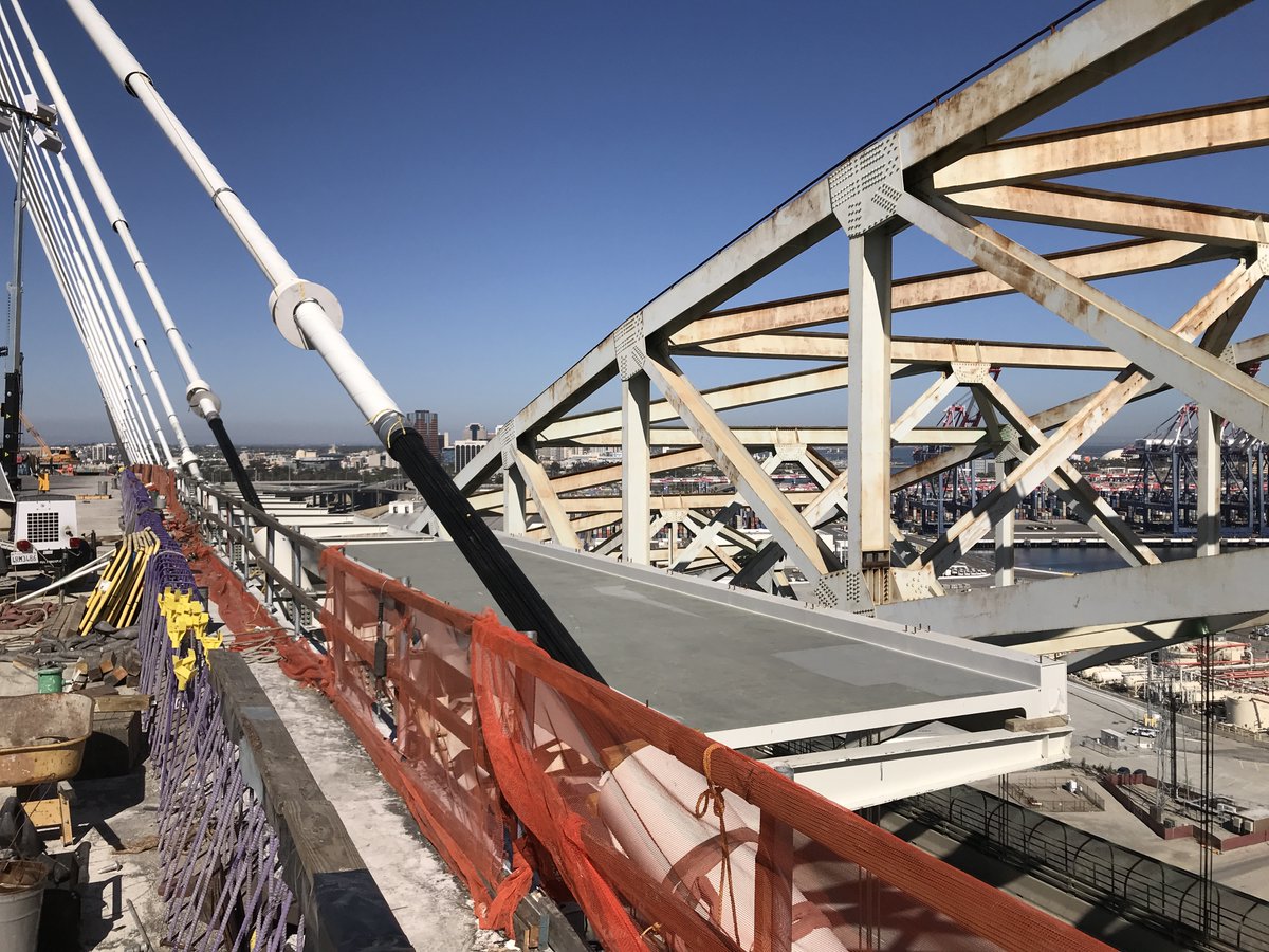 The #GDBRPCrew has begun assembling the Mark Bixby Memorial Bicycle Pedestrian Path along the south side of the main span. Support beams for the path were installed months ago. Now, the steel platforms that will create the “shelf” for the 12-foot-wide trail are being installed.
