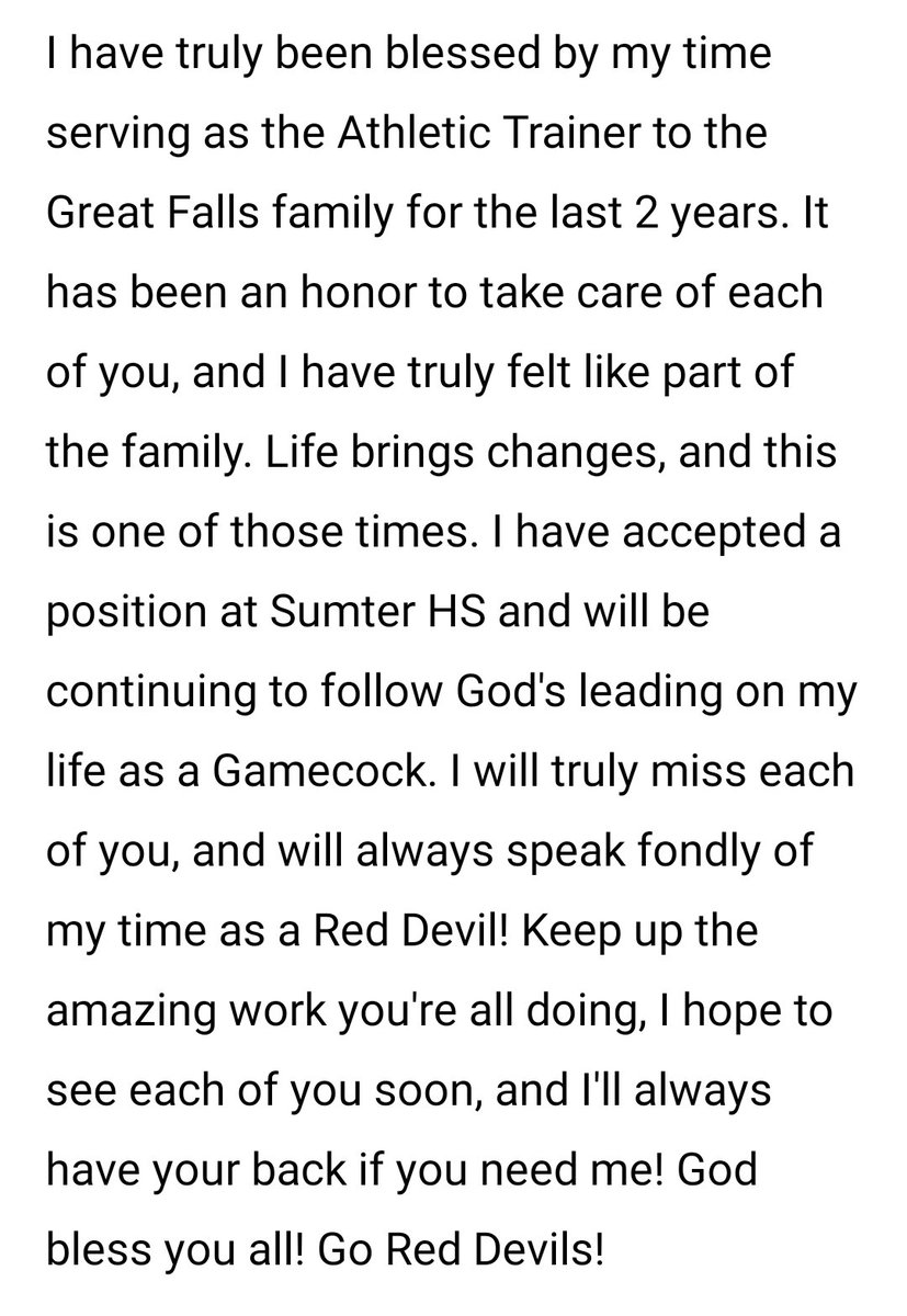 GFallsSportsMed's tweet photo. Decisions are always tough, but saying farewell to people you love is even tougher. Wish I could've said this to more of you in person, but under the current virus circumstances, this will have to do...thank you Dr. Sanders and Coach Knight for allowing me to serve for 2 years! https://t.co/vVYyyUREk4