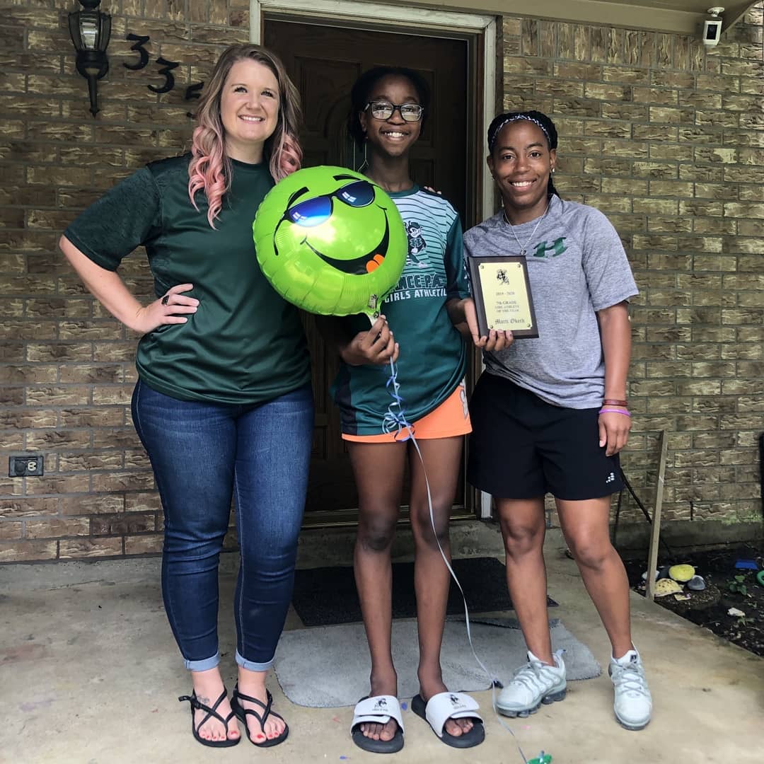 HornetBuzzMPMS's tweet photo. Mance Park Girls Athletics would like to congratulate our athletes of the year! 8th graders Emily Lamb and Aubrey Dennis (not pictured) and 7th graders Marti Okech and Treasure Matson! We are proud of you all! 
#BuildingChampions. #MPMS2020 https://t.co/vonoFjOURB