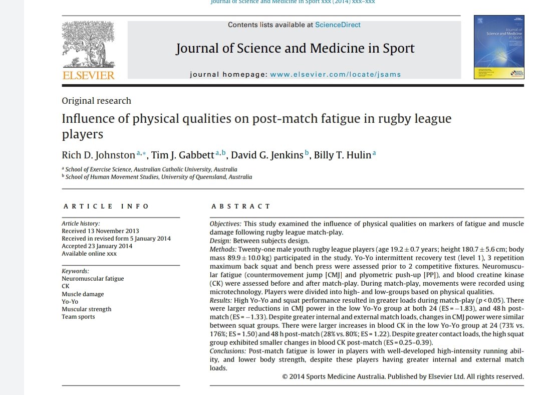 Stronger soccer players experience less post-match muscle damage. These findings are similar to what <a href="/richjohnston88/">Rich Johnston</a> found in rugby league players.