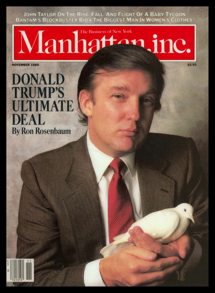 Trump spent his adult life preparing to bring peace to the world.Here he is holding a dove in 1985.