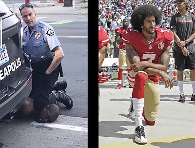 How are these two pictures different? Oh! One is outright racist abuse and murder. The other is a protest of same. We believe Trump called Kaepernick a naughty name for protesting racist policies. I think it was S.O.B. This mess is on Trump's plate. Resign