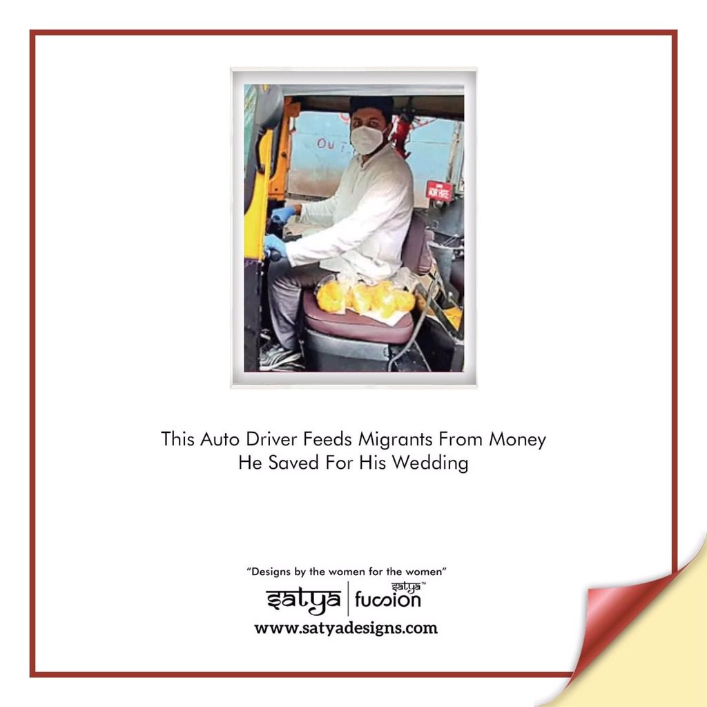 satyafusion's tweet photo. #CovidHeroes:
Akshay Kothawale, a 30-year-old auto-rickshaw driver in Pune, was looking forward to his wedding celebrations. He had even saved by Rs 2 lakh for the same. However, owing to the lockdown, he had to postpone the wedding.

#satyadesigns #satya #satyafusion #corona https://t.co/m7reLtXTll