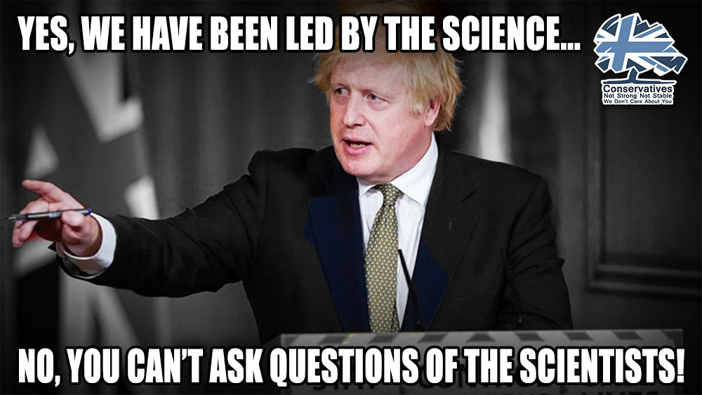 Boris Johnson goes from bad to worse. From trying to make us believe he was being led by the science to refusing to allow the scientists to answer questions on behavioural science!

What other horrors will the PM engage in to try and keep Dominic Cummings?

#ToryShambles #BBCQT