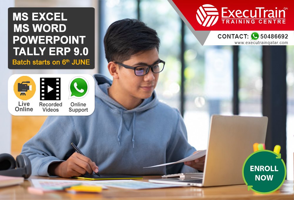 EXECUTRAINQATAR's tweet photo. Join MS Office &amp; Tally.
Learn a skill while you are at home!

Online Live Classes &amp; Video Recordings

Call or Whats App : 50486692
https://t.co/oBJqOB0cDk

#msexcel #word #ppt #tally #virtualclasses #videorecording #executrain #doha #qatar https://t.co/sX4PQfyrfF