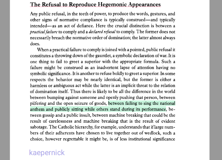 Likewise, and Scott is incisive here: every now and again, the hidden transcript makes it onto the & #39;public stage.& #39; Once it does, all hell is liable to break loose. See this passage from page 203.