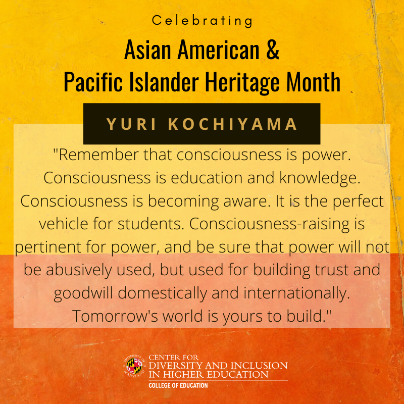 UMDcdihe's tweet photo. We are grateful for AAPI activist that stood for social justice and human rights. As we reflect on the tragedy of #GeorgeFloyd, we also remember Kochiyama's words to "Remember that consciousness is power".
Learn about Yuri Kochiyama here: https://t.co/siPAMyEHkM
#UMD #CDIHE https://t.co/TomWMZkAbt