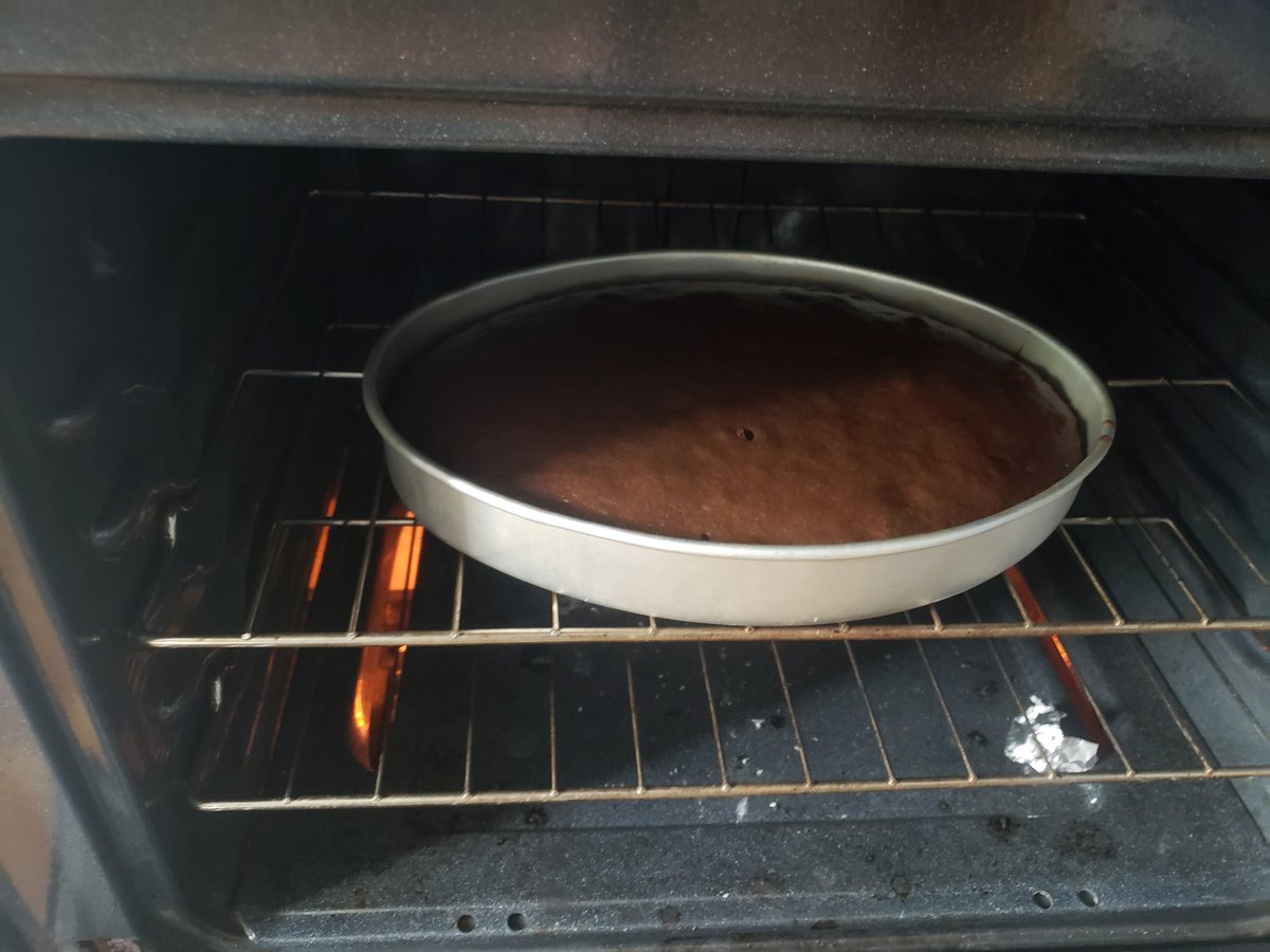 His cake is almost ready to leave the oven