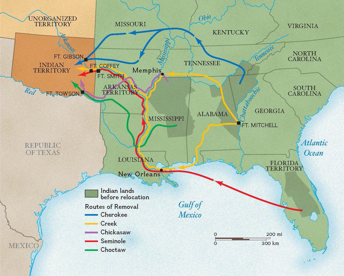 werehist's tweet photo. #OnThisDay in 1830, Pres. Andrew Jackson signed Indian Removal Act targeting "Five Civilized Tribes" (Cherokee, Choctaw, Chickasaw, Muscogee/Creek, Seminole) for removal from southeast to modern Oklahoma. Led to Trail of Tears & now considered racist & genocidal. #twitterstorians https://t.co/5HrUS7n4Ik