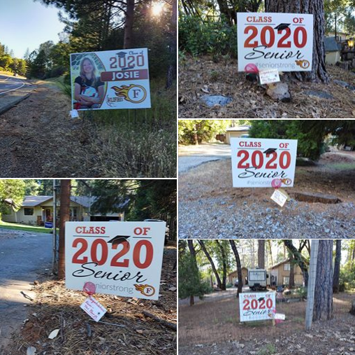 PlacerUnion's tweet photo. Thank you to our @fhs_wildfires booster team for putting together these awesome signs for our seniors. Thank you, and we're so proud of you #classof2020! https://t.co/e9GXeP7JxG