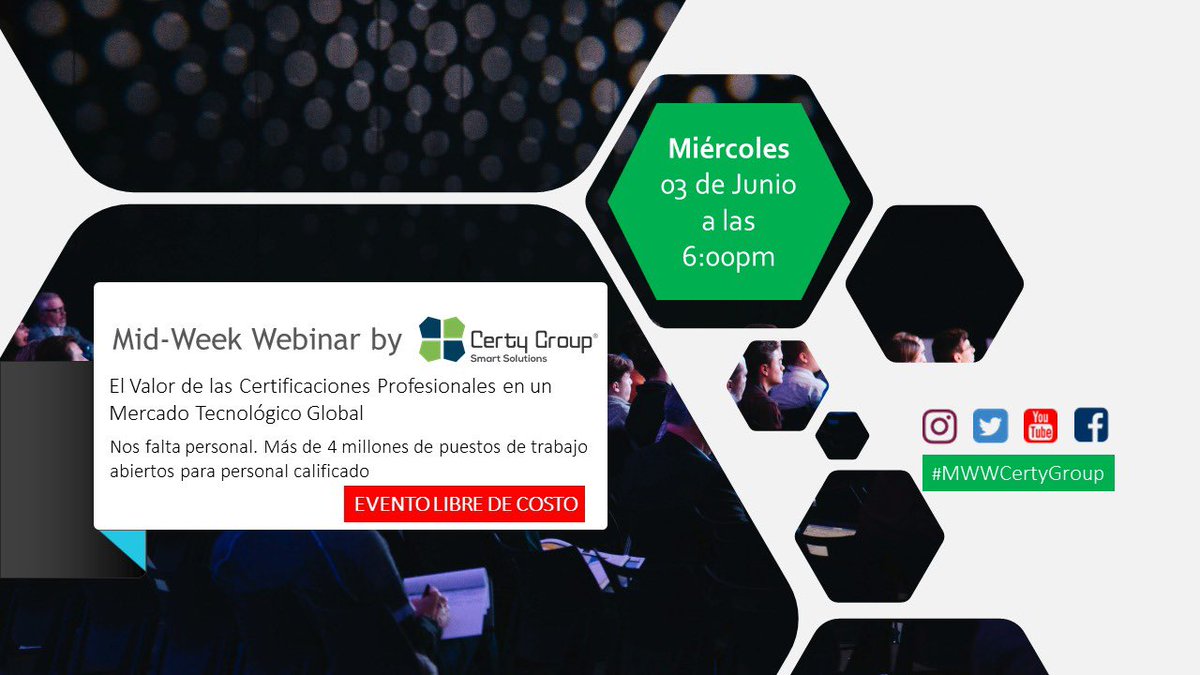 CertyAcademy's tweet photo. Mid-Week Webinar: “El Valor de las Certificaciones Profesionales en un Mercado Tecnológico Global

Expone: Ing. Joquín Rodríguez
Info y registro: https://t.co/z57VSaTiw2 
Cuándo: Miércoles 3 de Junio
Hora: 6:00 PM 
¡No te quedes! 
#mwwcertygroup #quedateencasa #certificaciones https://t.co/E6o63DDdkE