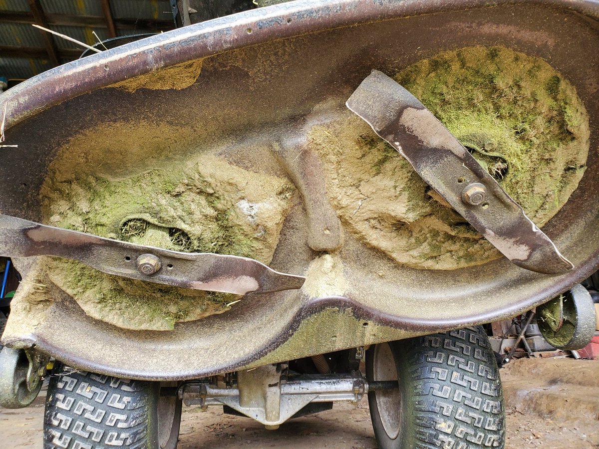 ELulek's tweet photo. #HillJack lawnmower repair... the new fancy blades on the lawn tractor &amp; a blade sharpening on the field mower..🤣🤣 https://t.co/jYVxtKsRWx