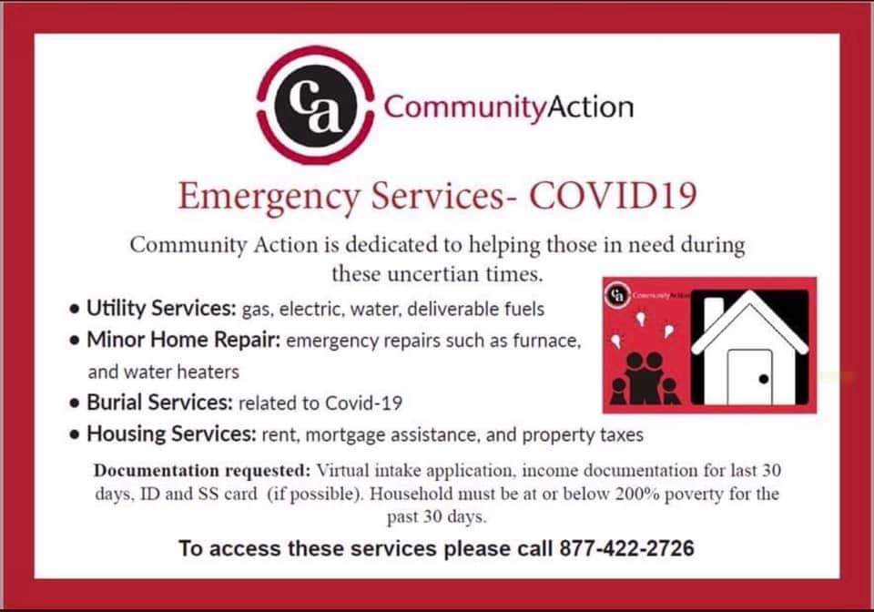 If you or someone you know could use help during these challenging times, Community Action is providing a wide range of resources and support: Utility services, minor home repairs, burial services, and housing payment assistance. Please feel free to share/RT with your network.