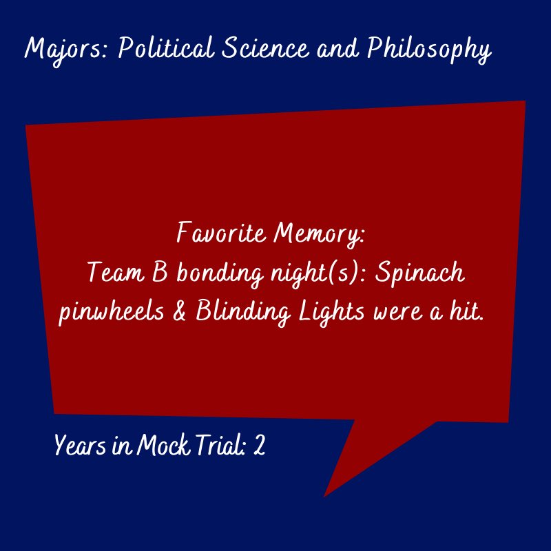 Our 7th feature is Jadette Fortunato! She has competed w/ us for 2 years &amp; has been an amazing attorney &amp; witness. Jadette’s current plans include finishing her senior year, her thesis, and then traveling ✈️ Jadette plans on pursuing a Master’s in History in Northern Europe.