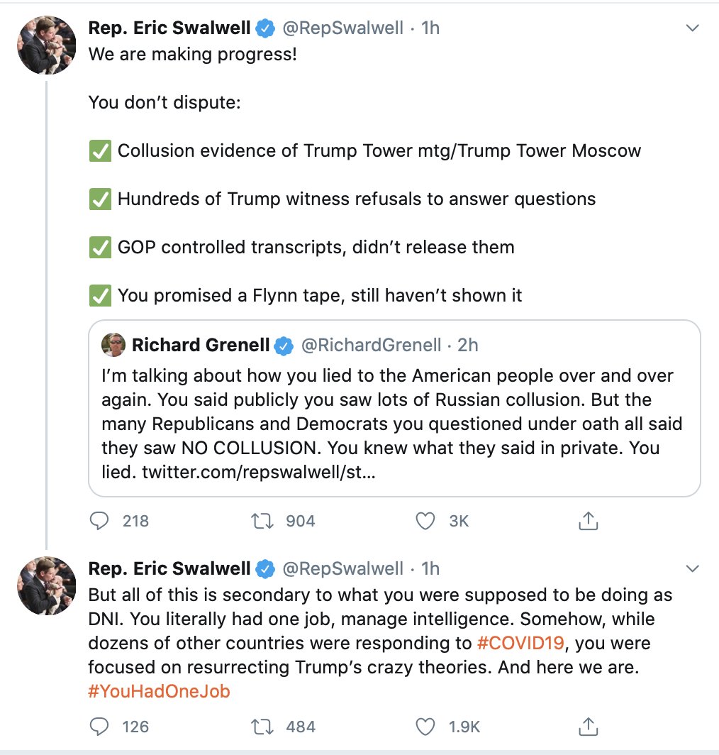 Swalwell/Grenell Twitter sparring cont. 2/