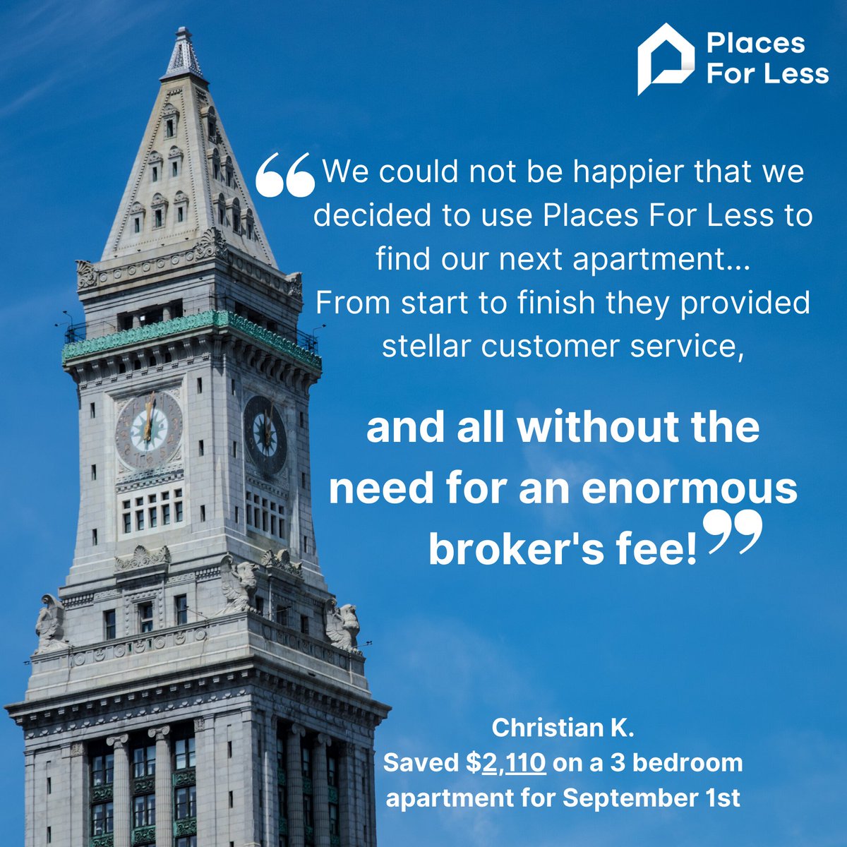 Places_For_Less's tweet image. Saving Boston renters thousands of dollars, one apartment at a time. 

Rent your next apartment and save on broker fees with Places For Less.

placesforless.com