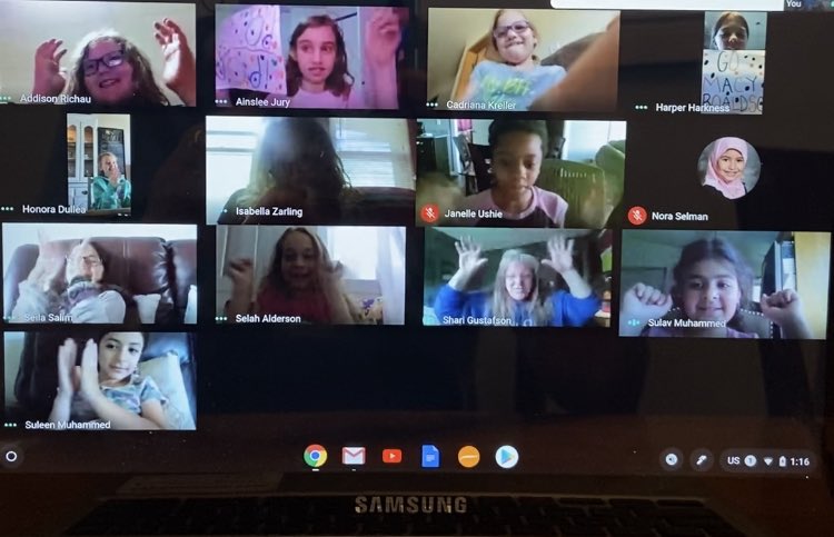 MrsStich2ndSGR's tweet photo. These second grade girls are happy and excited for the SGR 4th graders going to Horizon! Ms. Shari was also cheering for the 4th graders! #supportivestudents #addison #ainslee #cage #harper #nora #bella #janelle #nora #seila #selah #sulav #suleen @sgrspuds @MoorheadSchools https://t.co/1od7VAdRN9