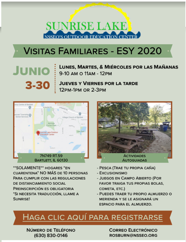 SunriseLakeOEC's tweet photo. This is a follow up to NSSEO Family Visits to Sunrise during ESY 2020. Please pass along this Spanish form to families who need it. 
Pre-Registration is required (Here is the Spanish registration link): https://t.co/ke8PbPP9fl https://t.co/uOkHLPZ5r0