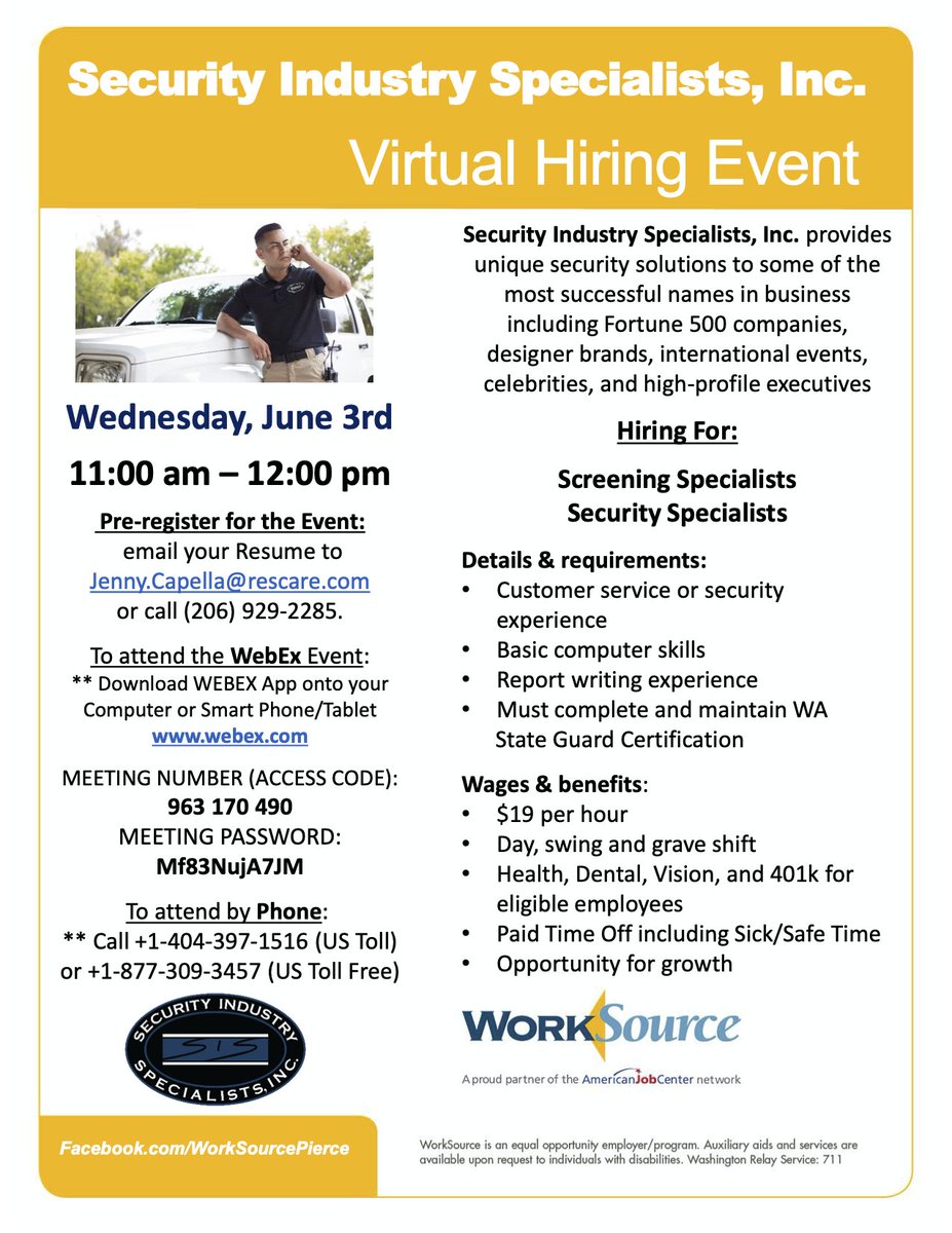 Ag_brennan's tweet photo. Mark your calendar next week! #SecurityGuard #SecurityOfficer #JobSeekersSA #job #Washington #jobopportunities #sis #virtual #ThursdayMotivation #careers #NowHiring https://t.co/ZX0MrFFP37