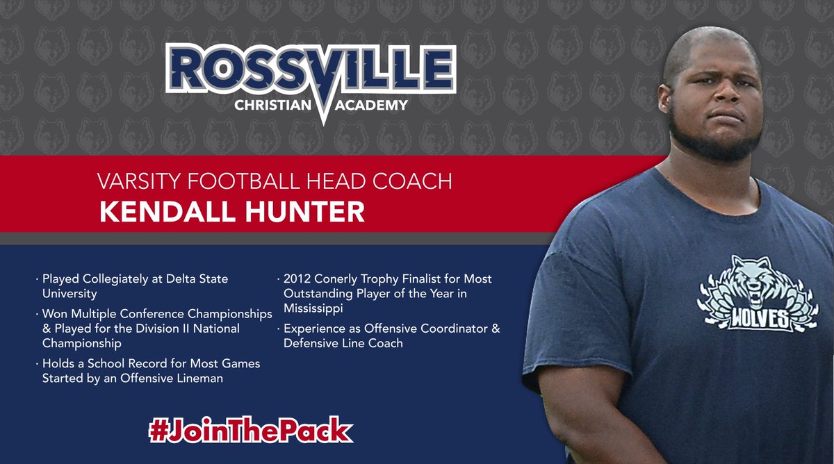 RossvilleAcad's tweet photo. We’re excited to announce Coach Kendall Hunter will serve as our Head Football Coach! #JointhePack #GoWolves https://t.co/DBIbDHiPXf