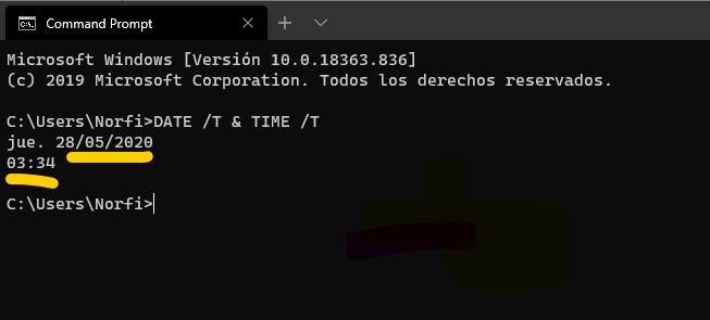 NorfiPC's tweet photo. Aprende a usar los comandos de Windows
Introduce en la ventana del Símbolo del sistema o en la Terminal, las siguientes instrucciones para mostrar la fecha y la hora actual:
DATE /T & TIME /T
#ComandosWindows
Más información:
https://t.co/999zuMiczg https://t.co/PNdbSRSWRx