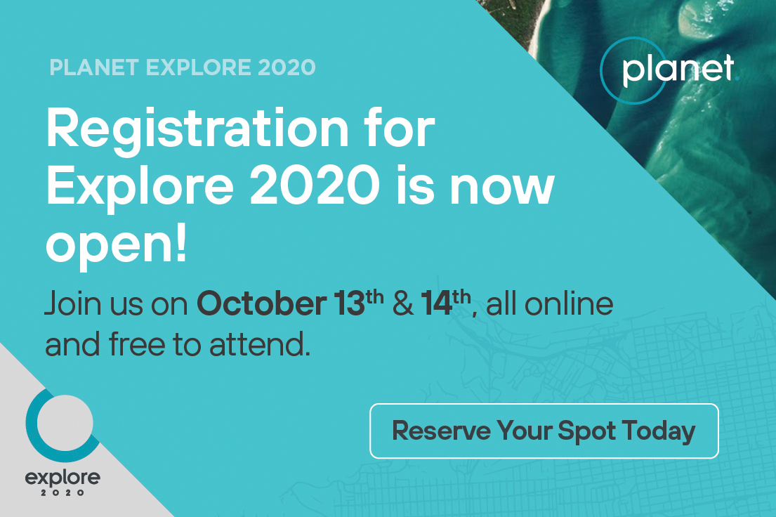 planet's tweet photo. We’re taking #Explore2020 virtual this year! Join us online in October to hear from thought leaders and keynote speakers, learn from fellow customers, and much more. Plus, it’s FREE for all attendees! Register now: https://t.co/B8ugxKbBjX https://t.co/ovAoM9dEyx