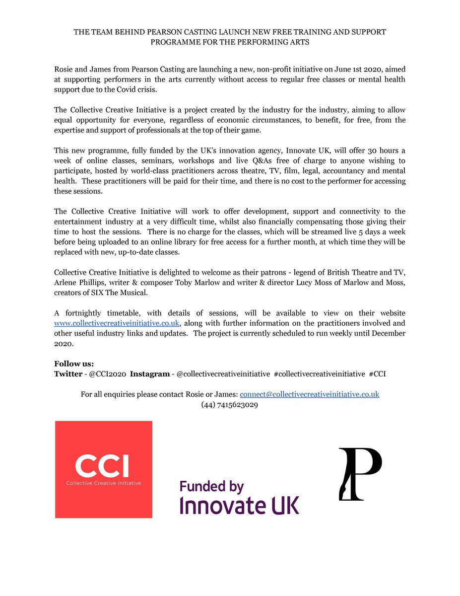 So guys… We are launching a new, non-profit project offering 30 hours a week of free industry classes on June 1st 2020.  We couldn't fit it all in one post so we've attached an announcement below for you.

collectivecreativeinitiative.co.uk

This is free.  For You. Rosie &amp; James ❤️#CCI2020