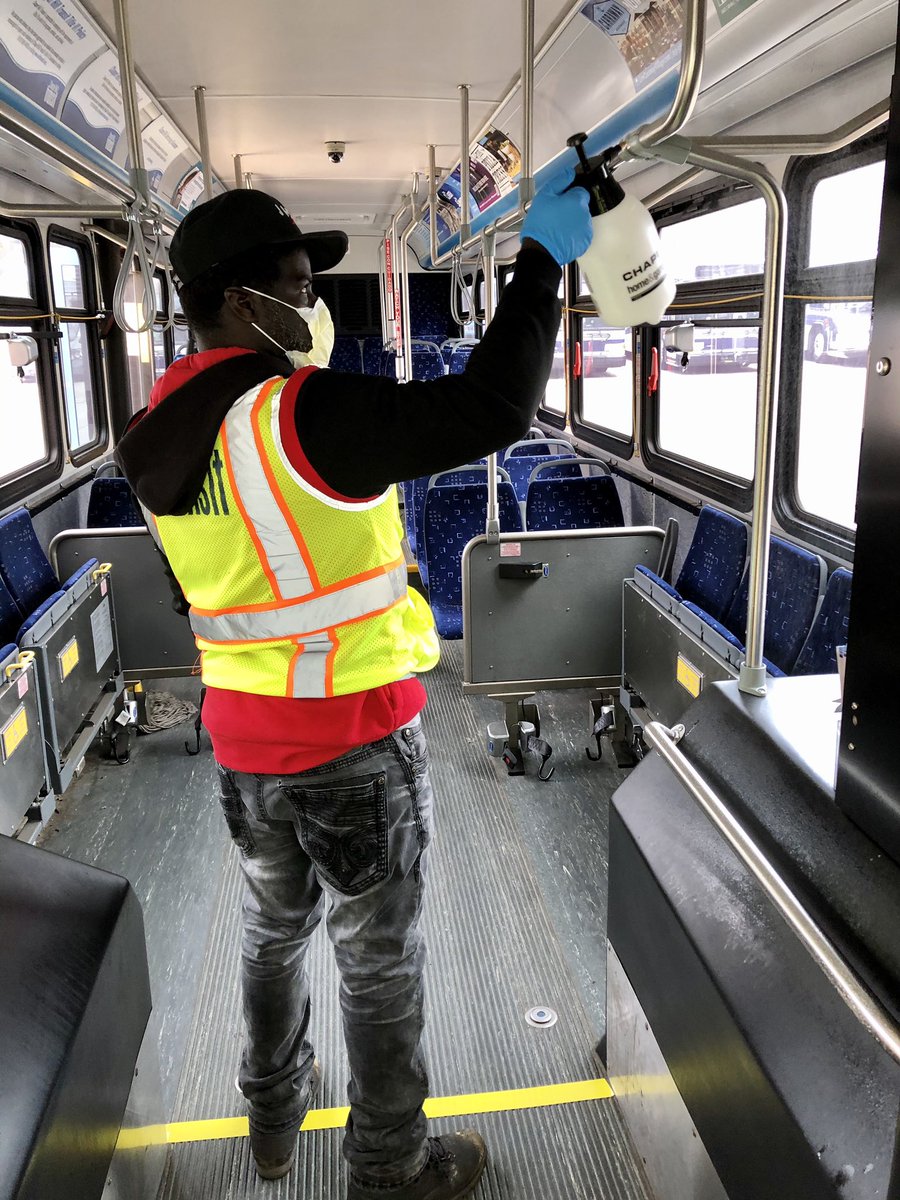 3. Disinfecting buses and vehicles frequently. We continue to use EPA approved disinfectants that are safe and odorless. High touch areas are wiped down with disinfectant and crews use foggers in buses which spray disinfecting mist.