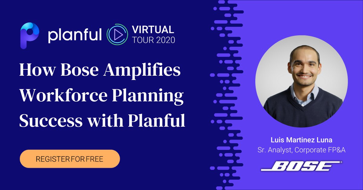 Planful's tweet photo. Hear @Bose's Luis Martinez Luna share how you can go from drowning in spreadsheets to making collaborative, continuous, company-wide decisions in his session from the #planfulvirtualtour. Watch it now on-demand: https://t.co/FsxYgLMBcc https://t.co/cSAfYYjWGf