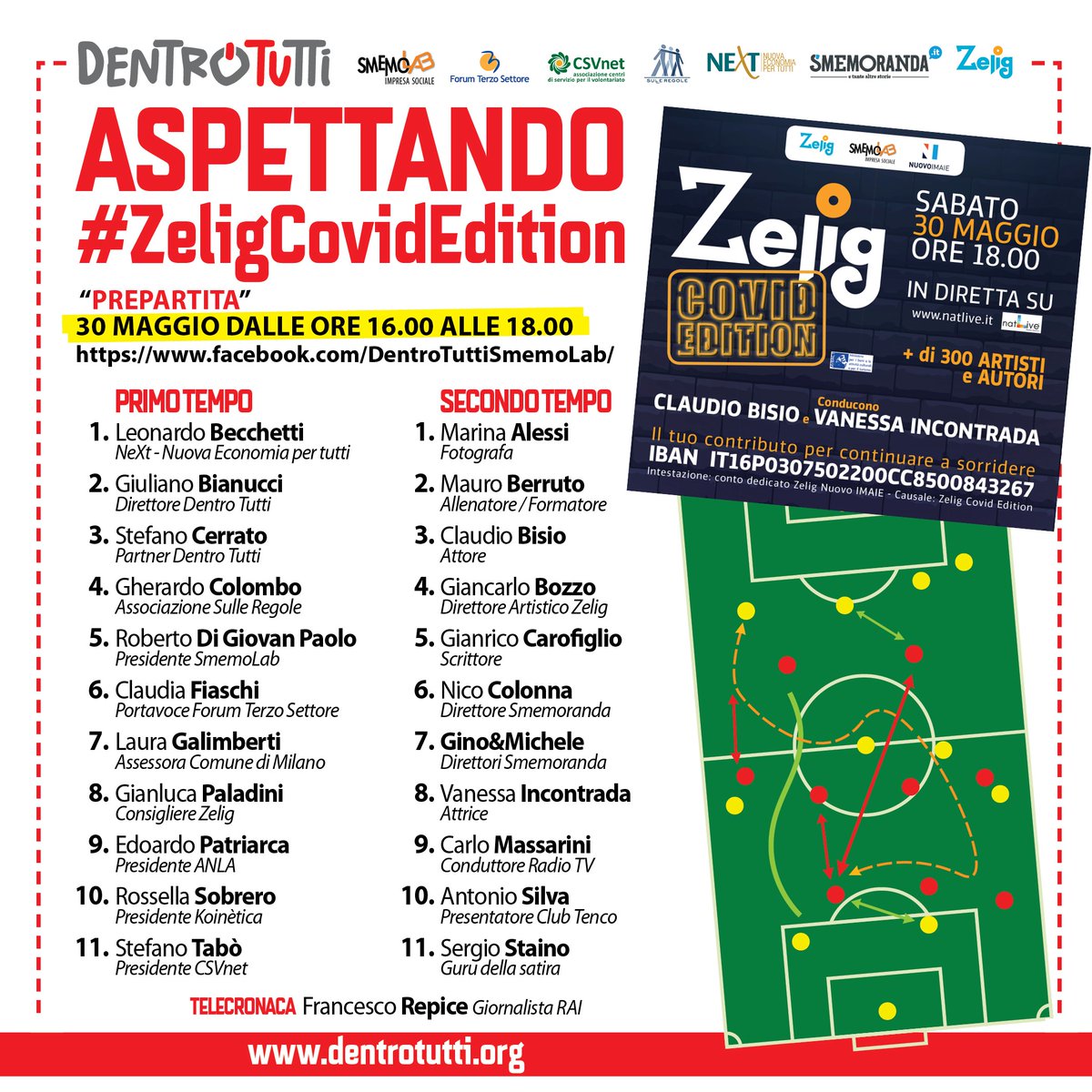 Ormai su #ZeligCovidEdition sapete tutto. Quello che ancora dovete scoprire lo trovate su facebook.com/DentroTuttiSme… alle ore 16 del 30 maggio. Terzo settore e artisti insieme sulle grandi battaglie, prima tra tutte quella al fianco dei lavoratori dello spettacolo. Vi aspettiamo