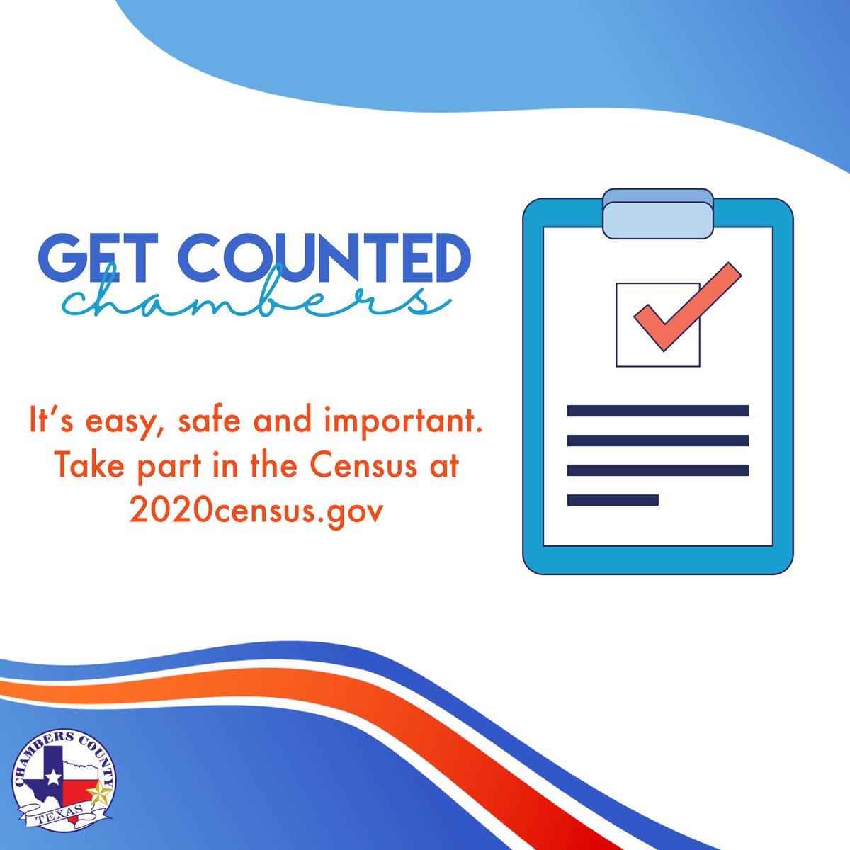 chambers_county's tweet photo. Get counted Chambers! Participating in the Census is easy, safe and important. Visit https://t.co/Y2tIPMxELQ to submit your form.

#getcountedchambers https://t.co/ILcNgNQVSu