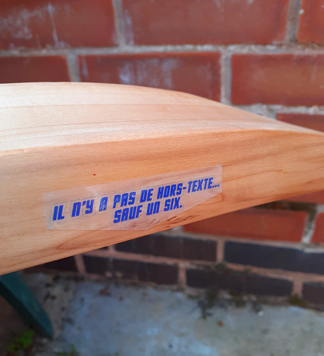 Missing cricket, having a bat in my hand, I've refurbed and customised a GM blade for  @anthony_mcgowan - with the help of Jacques Derrida (portrait by Anna Higgie) and  @moonpiedesigns. Behold LA DERRIDA...