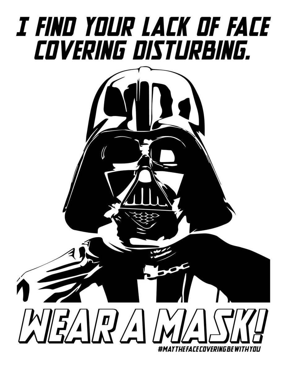 XGenGeek's tweet photo. Darth is frankly disappointed in your lack of face covering. Download and print the poster I made here: https://t.co/p9VqEr8joR And #maythefacecoveringbewithyou #WearAMask https://t.co/1sliBU8U63