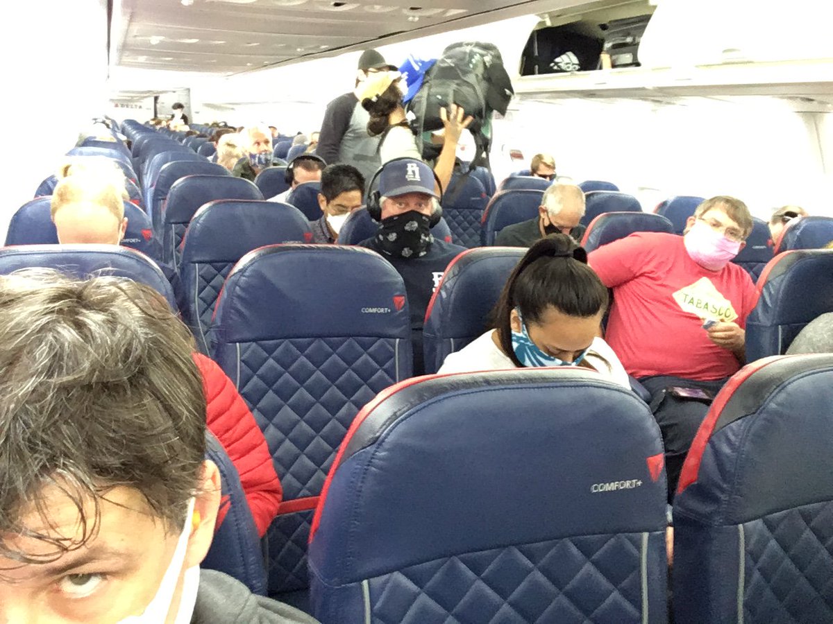 My next flight was from Seattle to Salt Lake City, another Delta hub. The airline has blocked out all middle seats and urges passengers to keep six feet apart while boarding and "deplaning", that magnificent travel verb. They make everyone wear masks and give you a travel wipe.