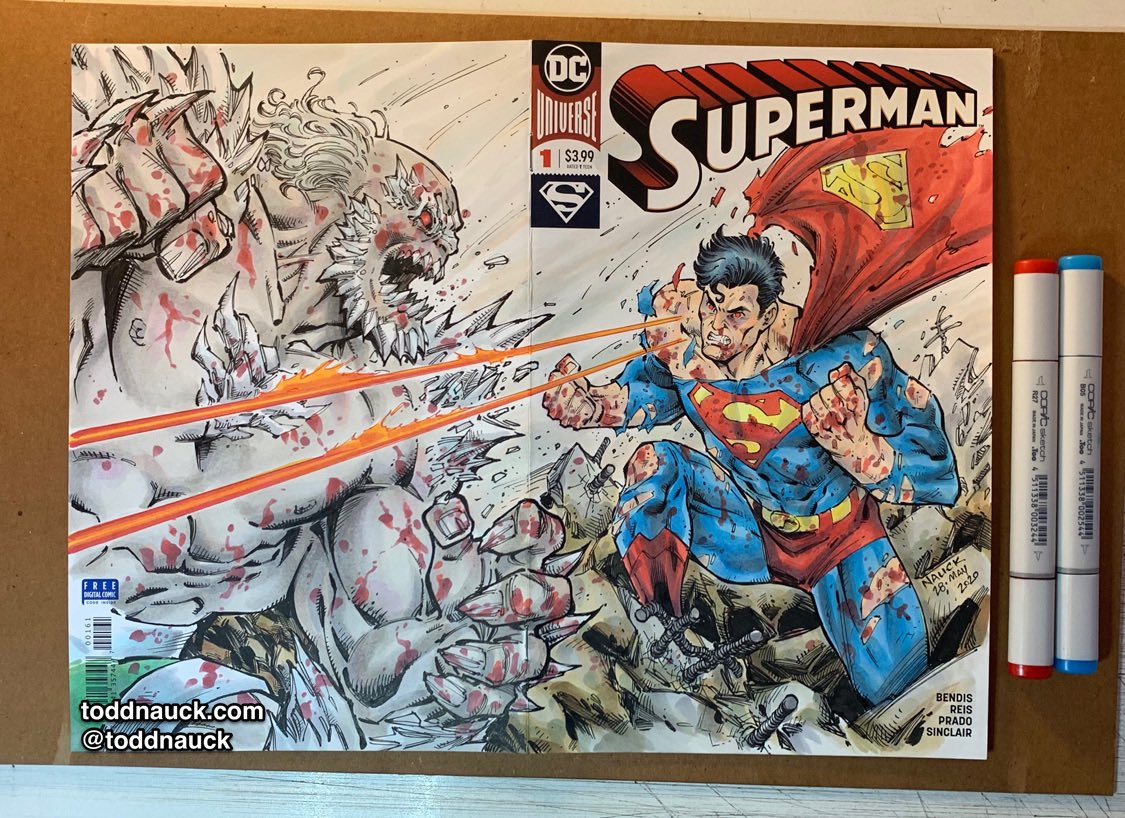 Todd Nauck Superman Vs Doomsday Drawn On A Superman 1 Sketch Cover Superman Doomsday Completed The Colors In Today S Art Livestream T Co Ihoecxryaj See The Sketch Inks And Color Art Vids