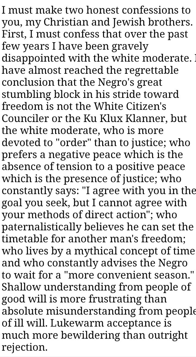 StillH2Odad's tweet photo. SSDD
"You deplore the demonstrations taking place in Birmingham. But your statement, I am sorry to say, fails to express a similar concern for the conditions that brought about the demonstrations." -MLK 1963
#JusticeOverOrder #PositivePeace
#DemandFreedom https://t.co/gQIdnkTgvN