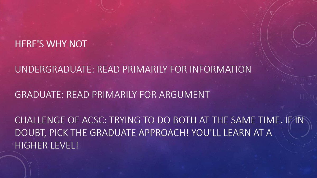 The challenge of PME is that students try to learn the reading while evaluating it. That's hard if you are unfamiliar with the material. So just focus on argument & evaluation 9/