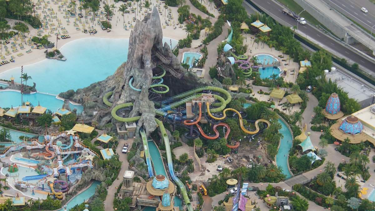 Aerial photo with redo in progress on the lower portion of Punga Racers water slides in Volcano Bay.