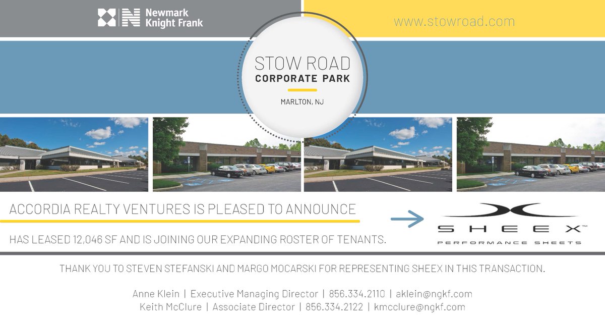 AccordiaRealty's tweet photo. Excited to welcome @SHEEX to Stow Road Corporate Park! @Newmarkkf https://t.co/6cu9kyTlUs