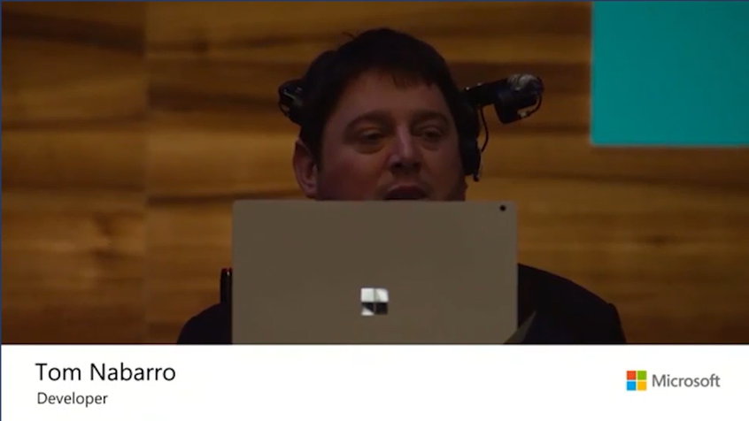 JimStLeger's tweet photo. Microsoft gives a shout-out for my fellow @Intel developer @TomNabarro. He happens to be a quadriplegic, but it hasn't slowed him down. #IAmIntel #AbilitySummit #WeAreIntel #IntelProud https://t.co/CCHCxRdNdG