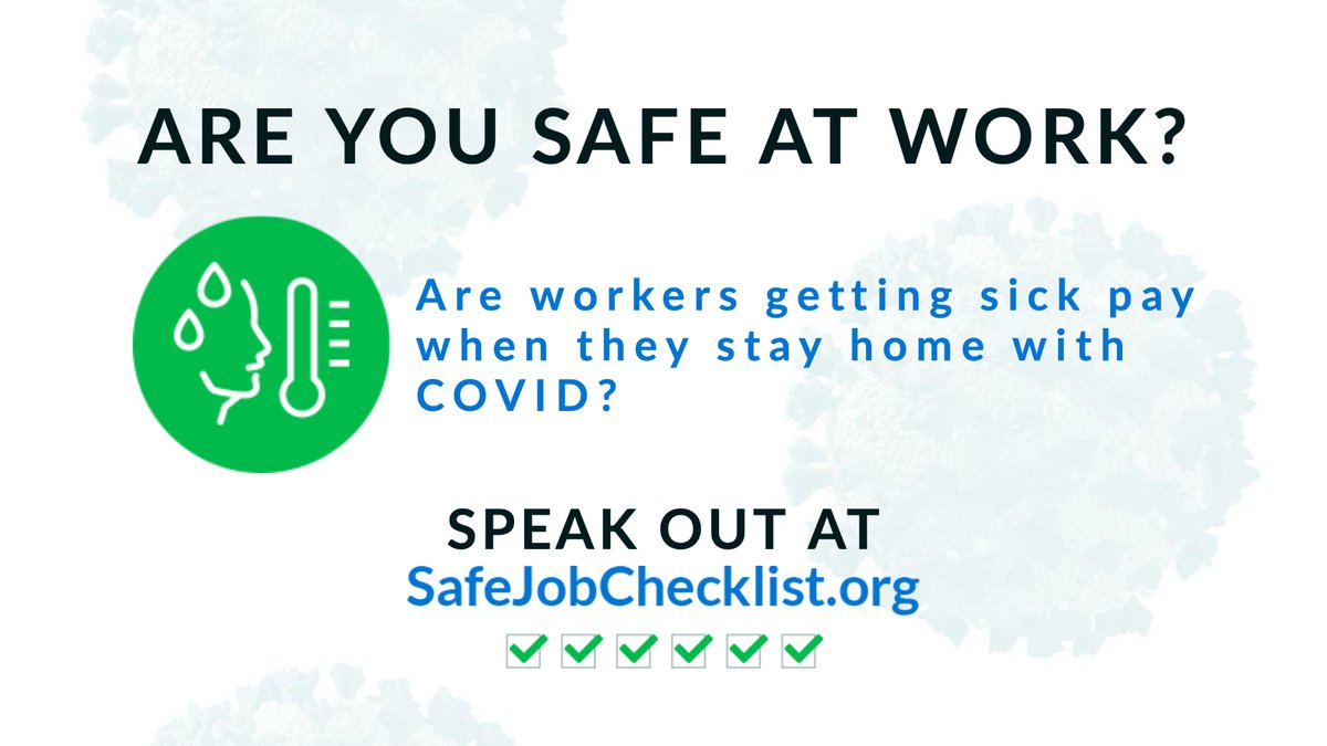 BGAlliance's tweet photo. Is your employer screening for and sending people home who may be sick? Are workers receiving sick pay to stay home to care for themselves or a family member? See our #SafeJobChecklist to make sure you have the things you need to stay safe at work! https://t.co/1BRLVrO6t0 #1u https://t.co/p4AjPhHjKo