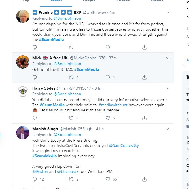 3/Johnson's name appears there. That's because people are sending him messages of support while criticising the media. Apparently these people fail to recognize the Johnson is also a journalist and member of the media.  #notmovingon