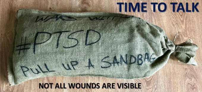 The analogy of 'Pull Up A Sandbag' is one which #inspires others to #communicate TALK & LISTEN.

Raising awareness for:

#MentalHealthAwarenessWeek2020

#PTSD #MentalHealthMatters

Look after each other #timetotalk

#mentalwellbeing 

#ItsOkayToNotBeOkay 

Please LIKE & SHARE