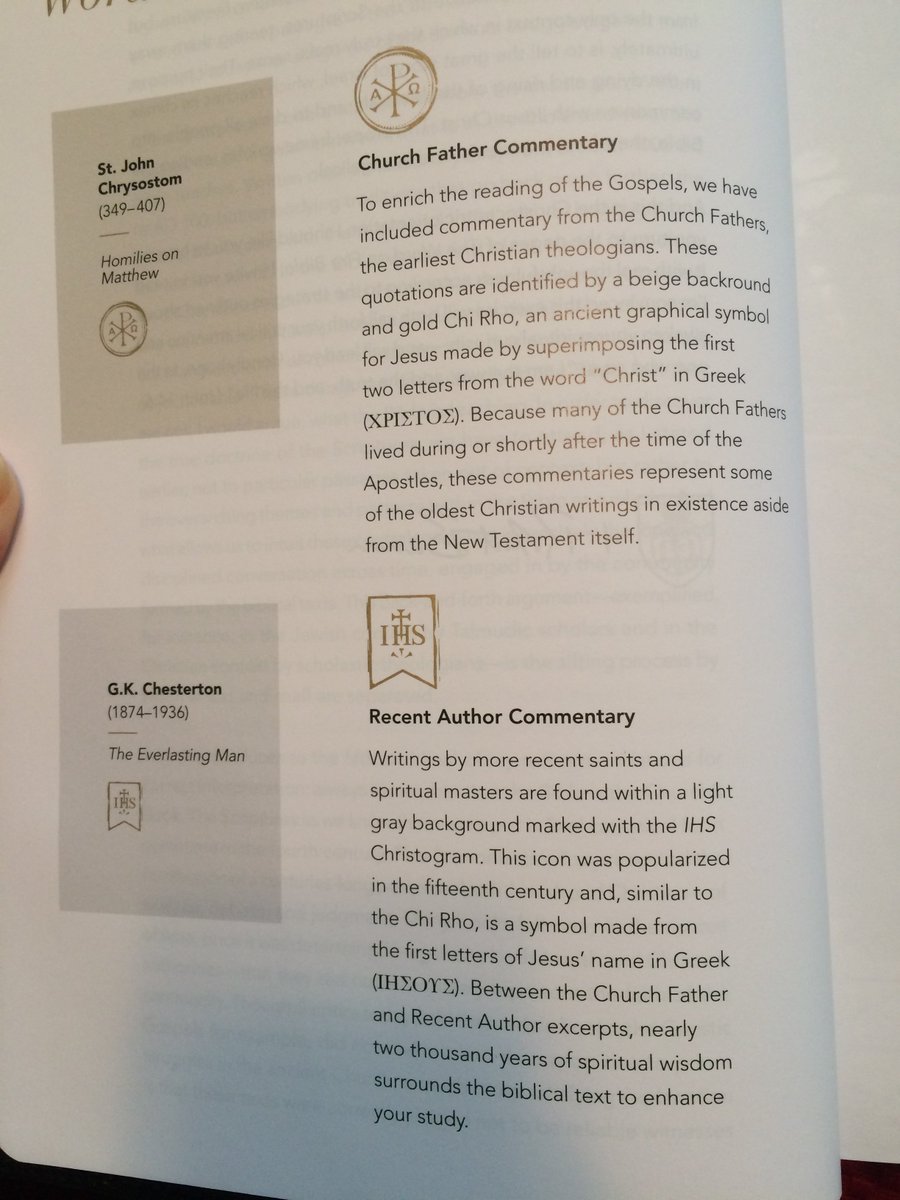 Two things here will help me a lot as I learn how to raise a tiny Catholic. I like the way  @BishopBarron's edition includes commentary from the Church Fathers and some more recent authors.Recently, I've been reading the Catena Aurea and I'm very grateful for the colloquy. 4/5