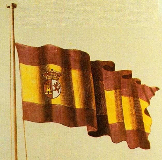 El 28 de mayo de 1785 y mediante Real Decreto, Carlos III establece la bandera de color rojo y gualda con un nuevo escudo borbónico como pabellón nacional (bandera naval oficial)