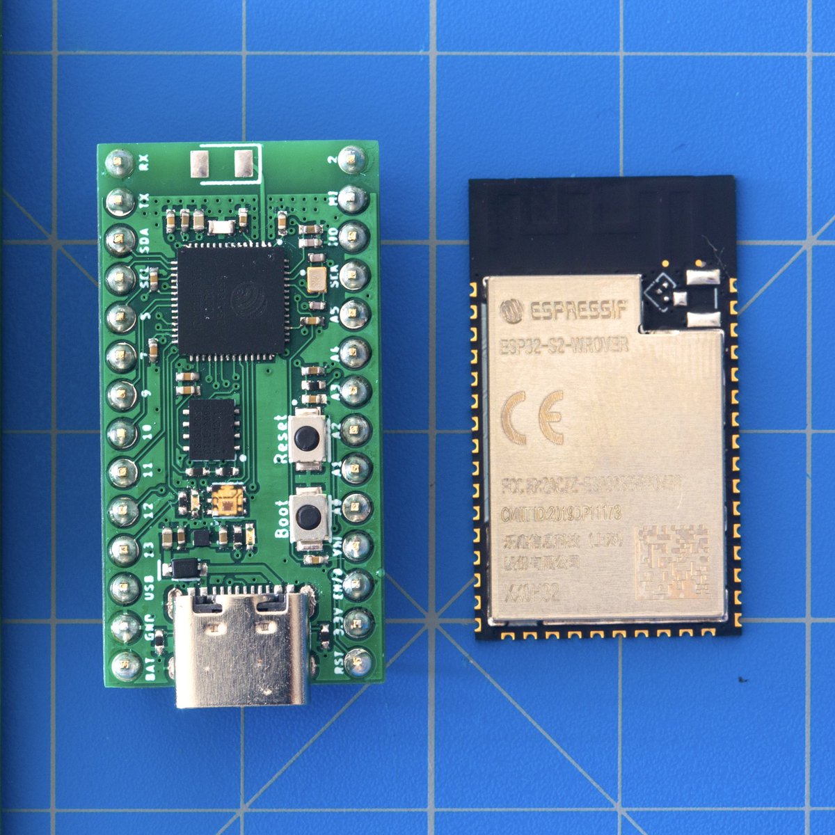 brandonvfx's tweet photo. I built the new revision of my #ESP32S2 dev board last night. A few changes are needed for the next rev but no major issues so far. https://t.co/K3SZ3eaIoV